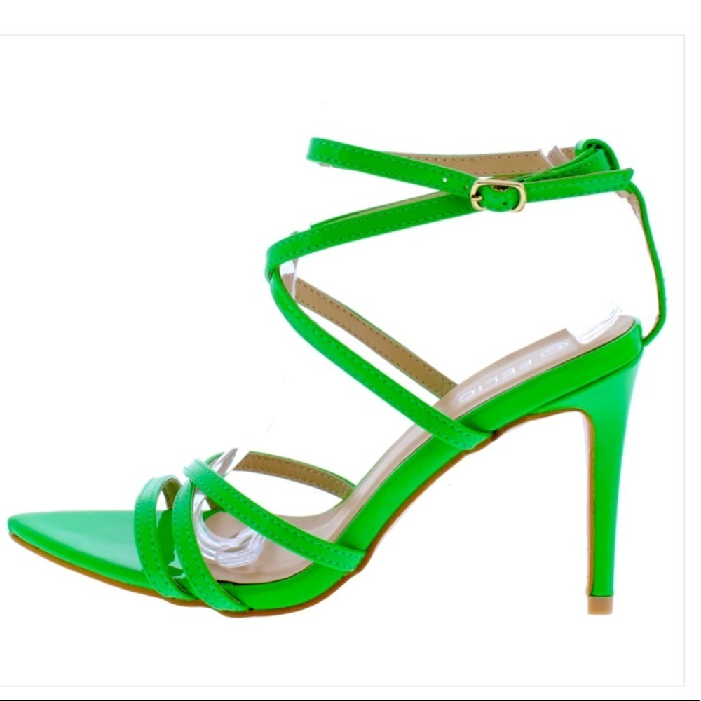 Bright Green strappy pointed open toe ankle strap heel Sz 6, 7 - Picture 3 of 9